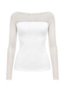 Transparent patchwork acetate Tencel long sleeve T-shirt original white product cutout