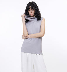 Triacetate mixed tencel high collar knitted sleeveless vest - variant_title