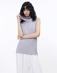 Triacetate mixed tencel high collar knitted sleeveless vest - variant_title
