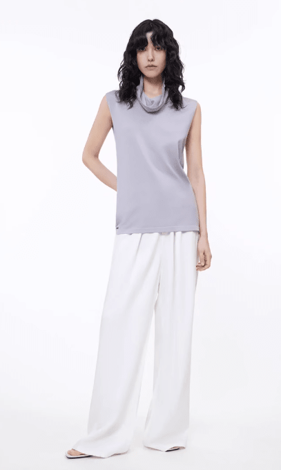 Triacetate mixed tencel high collar knitted sleeveless vest - variant_title