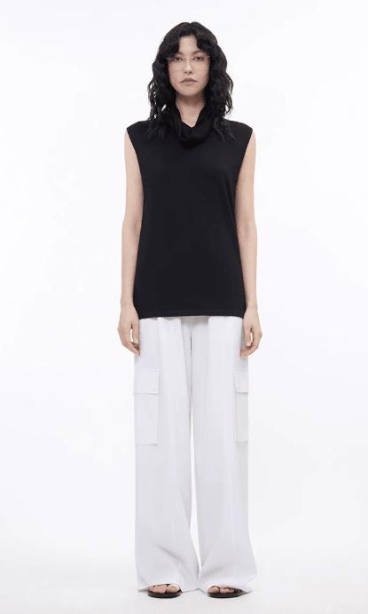 Triacetate mixed tencel high collar knitted sleeveless vest - variant_title