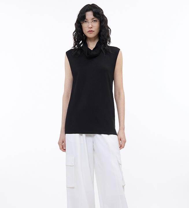 Triacetate mixed tencel high collar knitted sleeveless vest - variant_title