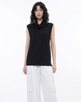 Triacetate mixed tencel high collar knitted sleeveless vest - variant_title