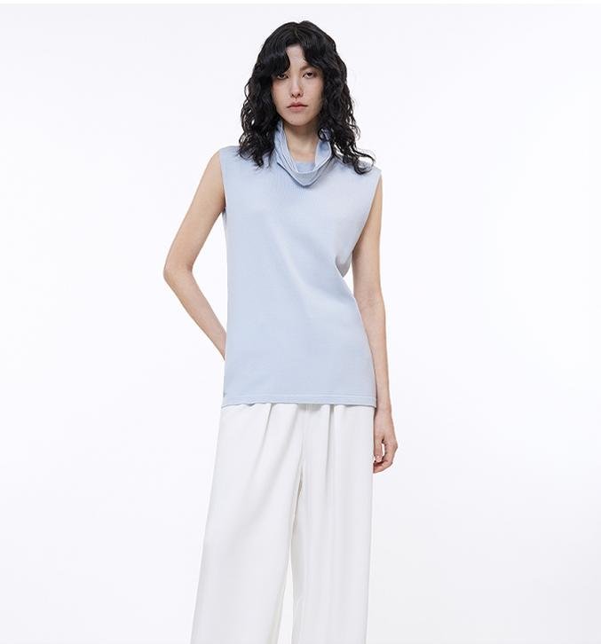Triacetate mixed tencel high collar knitted sleeveless vest - variant_title