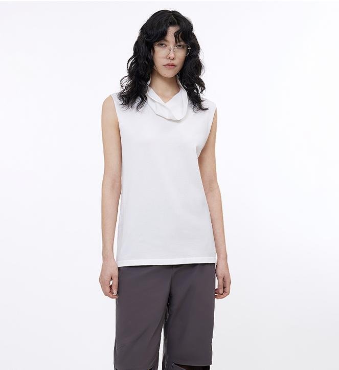 Triacetate mixed tencel high collar knitted sleeveless vest - variant_title
