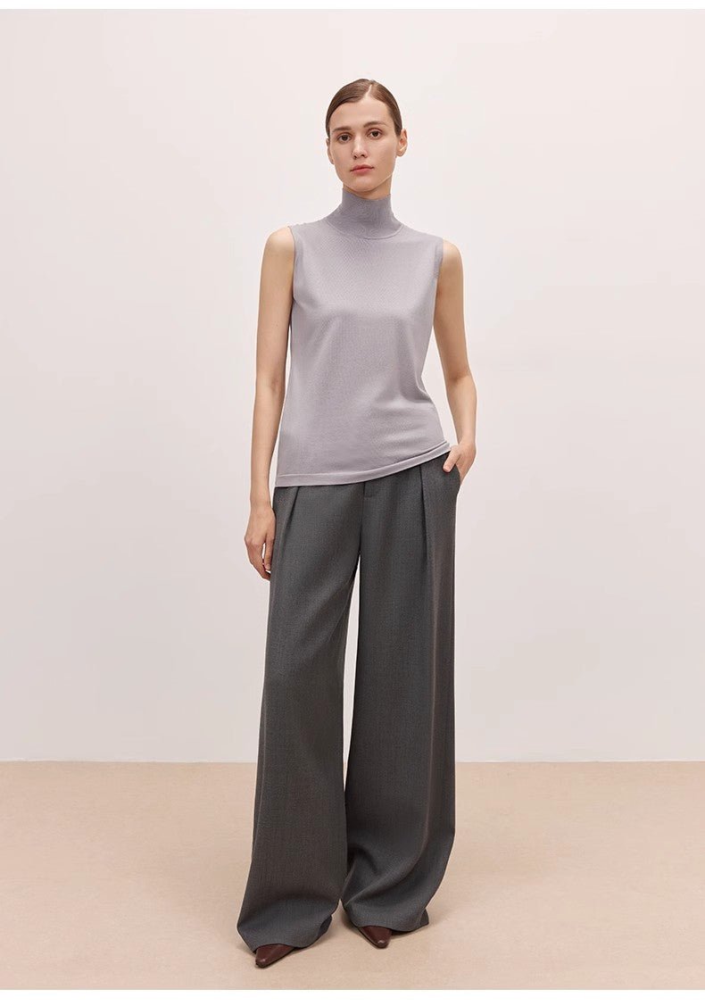 Triacetate mixed tencel high collar knitted sleeveless vest - variant_title
