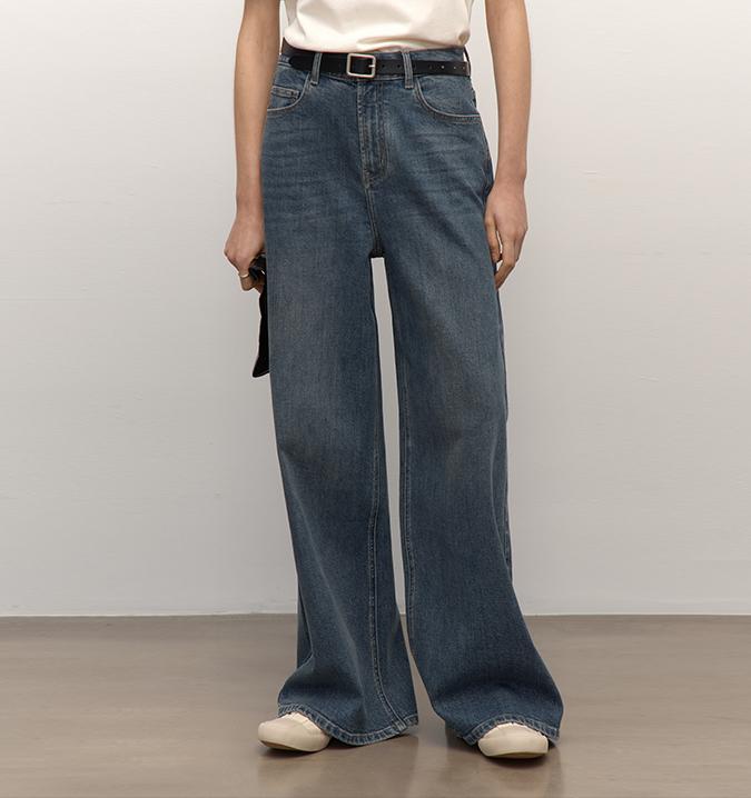 Turkish double - core micro - elastic snowflake denim versatile tall and slim low - waist denim wide - leg pants - variant_title