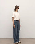 Turkish double - core micro - elastic snowflake denim versatile tall and slim low - waist denim wide - leg pants - variant_title
