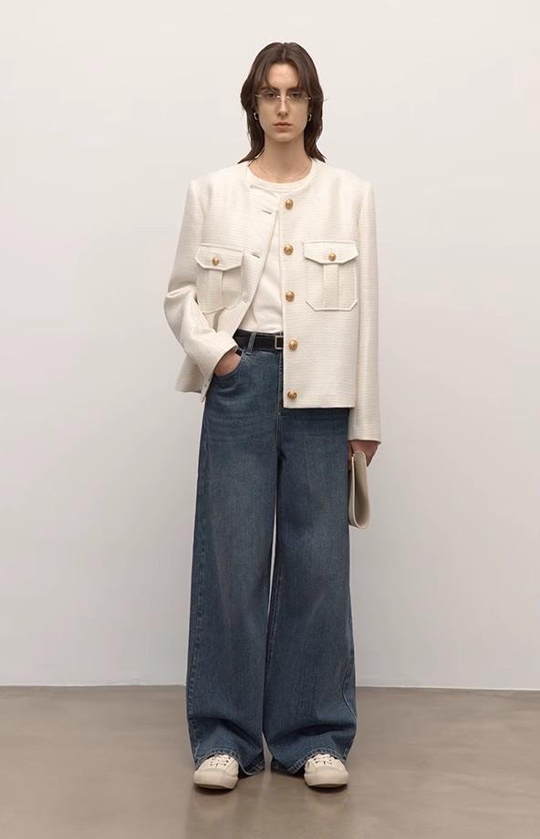 Turkish double - core micro - elastic snowflake denim versatile tall and slim low - waist denim wide - leg pants - variant_title