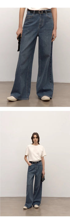 Turkish double - core micro - elastic snowflake denim versatile tall and slim low - waist denim wide - leg pants - variant_title