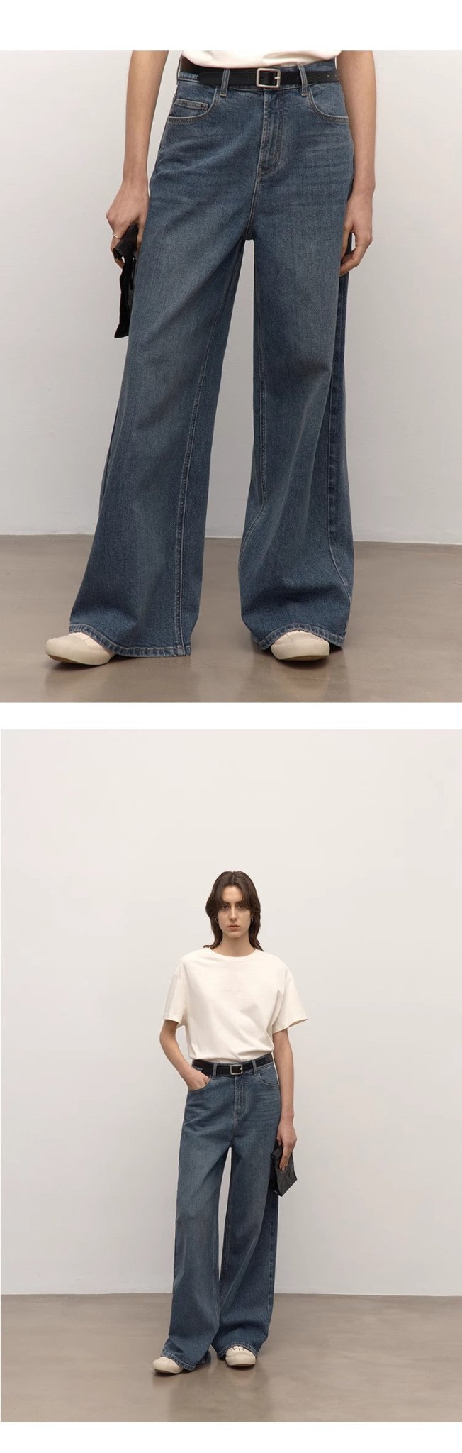 Turkish double - core micro - elastic snowflake denim versatile tall and slim low - waist denim wide - leg pants - variant_title