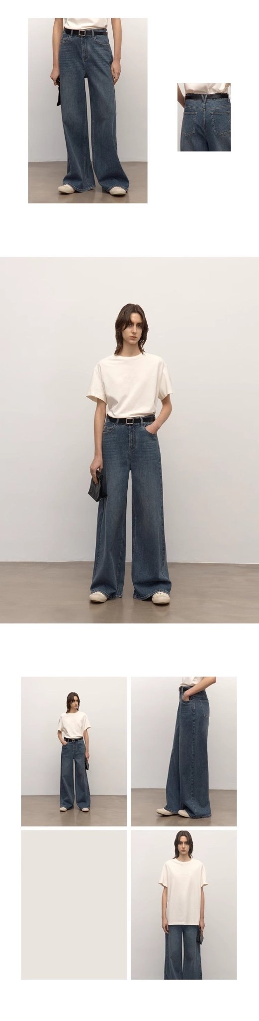 Turkish double - core micro - elastic snowflake denim versatile tall and slim low - waist denim wide - leg pants - variant_title