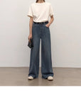 Turkish double - core micro - elastic snowflake denim versatile tall and slim low - waist denim wide - leg pants - variant_title