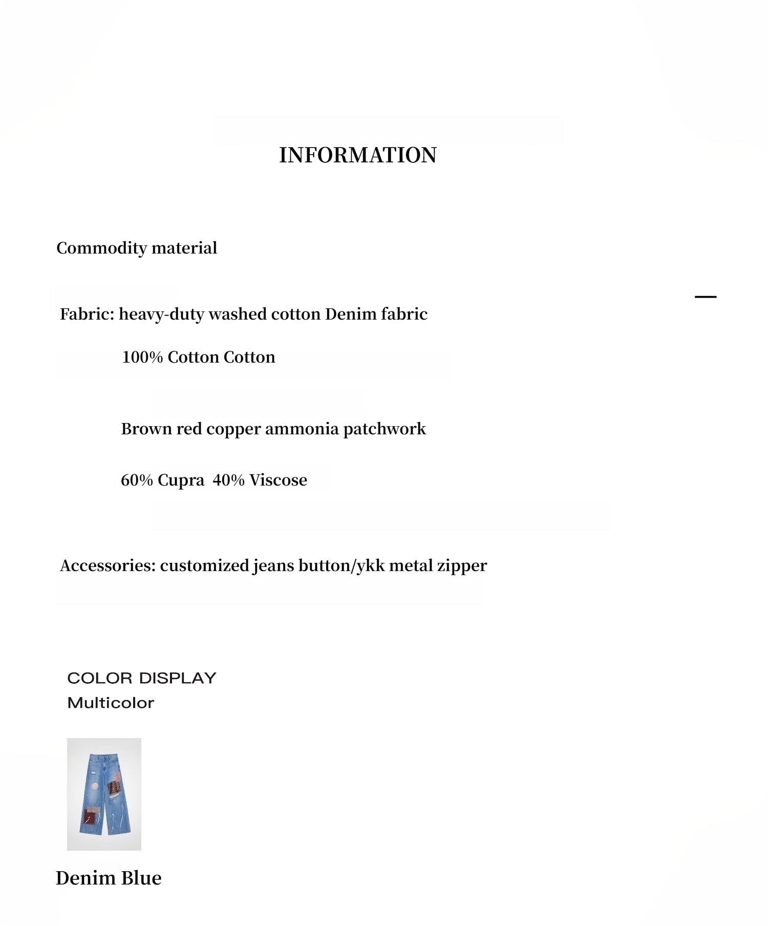 "Uninhibited splicing" retro design mid - low waist washed ripped hole splattered paint cloth patch wide - leg jeans - variant_title