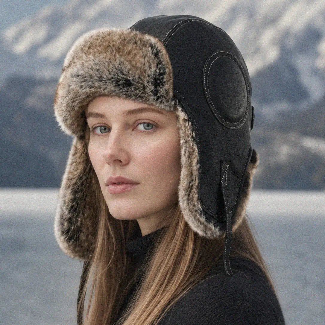 Unisex Vintage Style Genuine Sheep Leather Aviator HatFirelady Fur