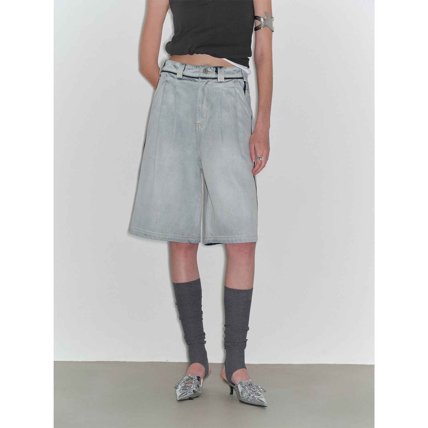 “Unruly Sonata” Neutral Style Loose Feeling Imported Washed Mid Rise Bumped Side Wide Leg Washed Denim Mid Pants - variant_title
