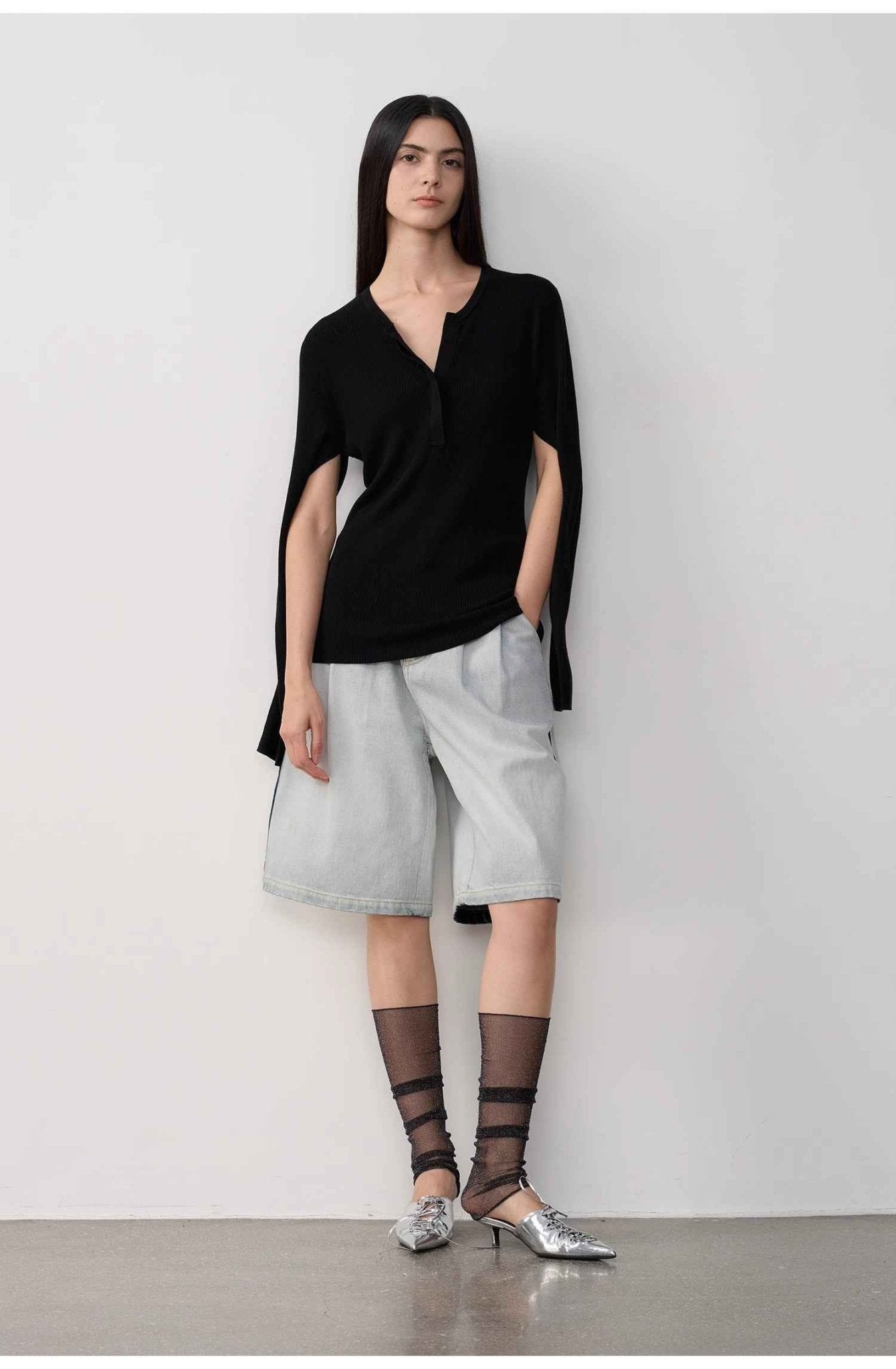 “Unruly Sonata” Neutral Style Loose Feeling Imported Washed Mid Rise Bumped Side Wide Leg Washed Denim Mid Pants - variant_title