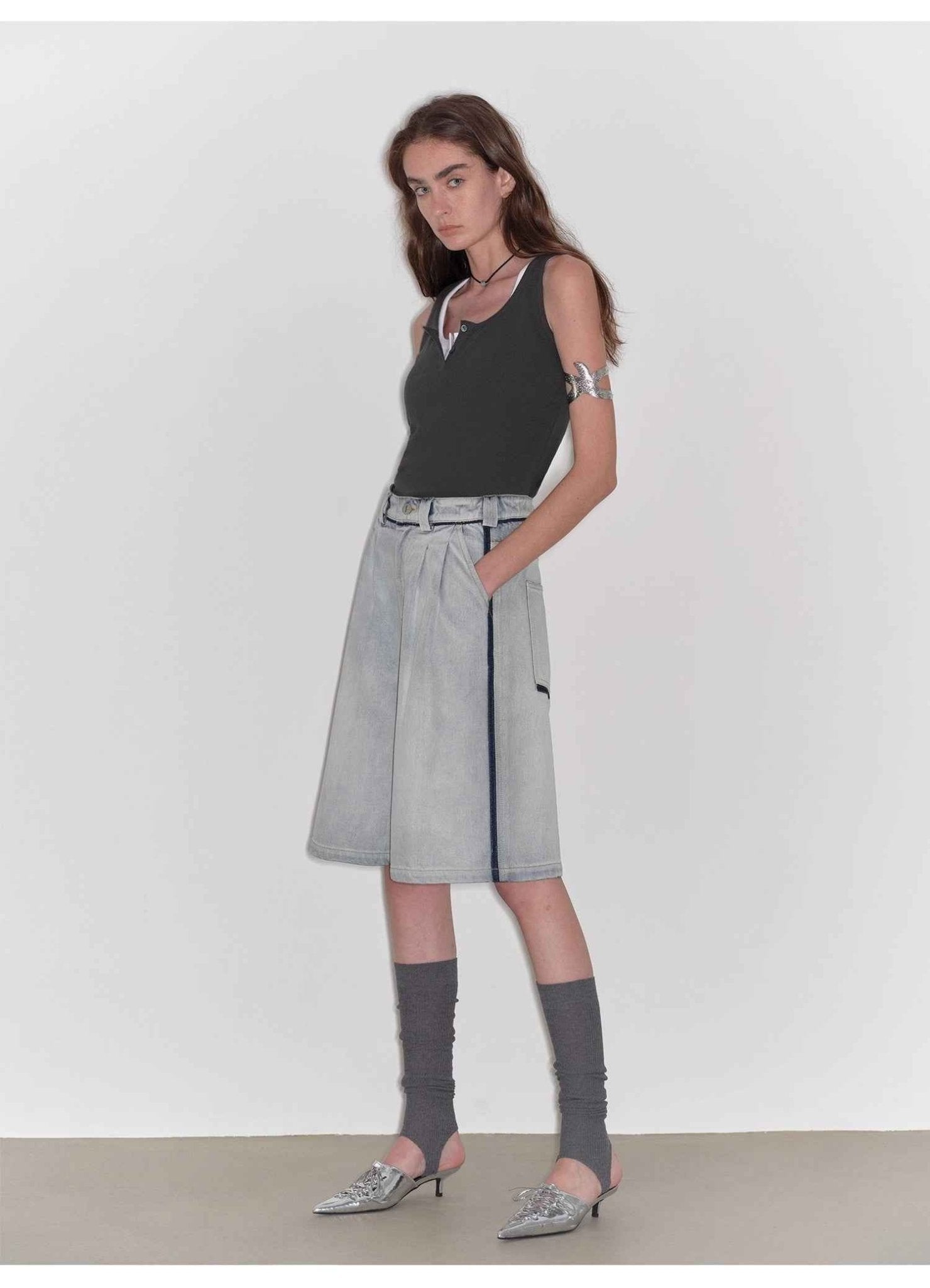 “Unruly Sonata” Neutral Style Loose Feeling Imported Washed Mid Rise Bumped Side Wide Leg Washed Denim Mid Pants - variant_title