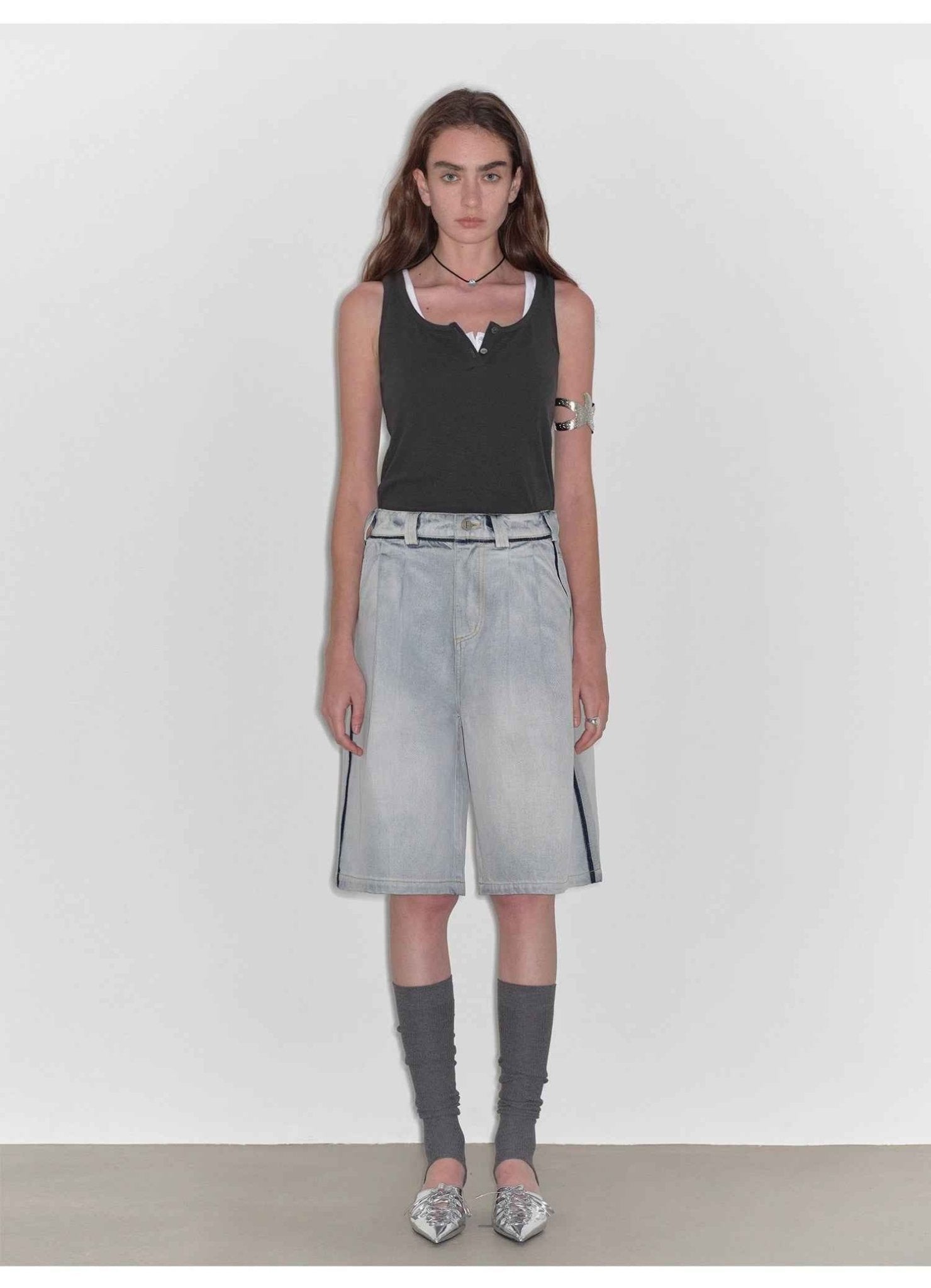 “Unruly Sonata” Neutral Style Loose Feeling Imported Washed Mid Rise Bumped Side Wide Leg Washed Denim Mid Pants - variant_title