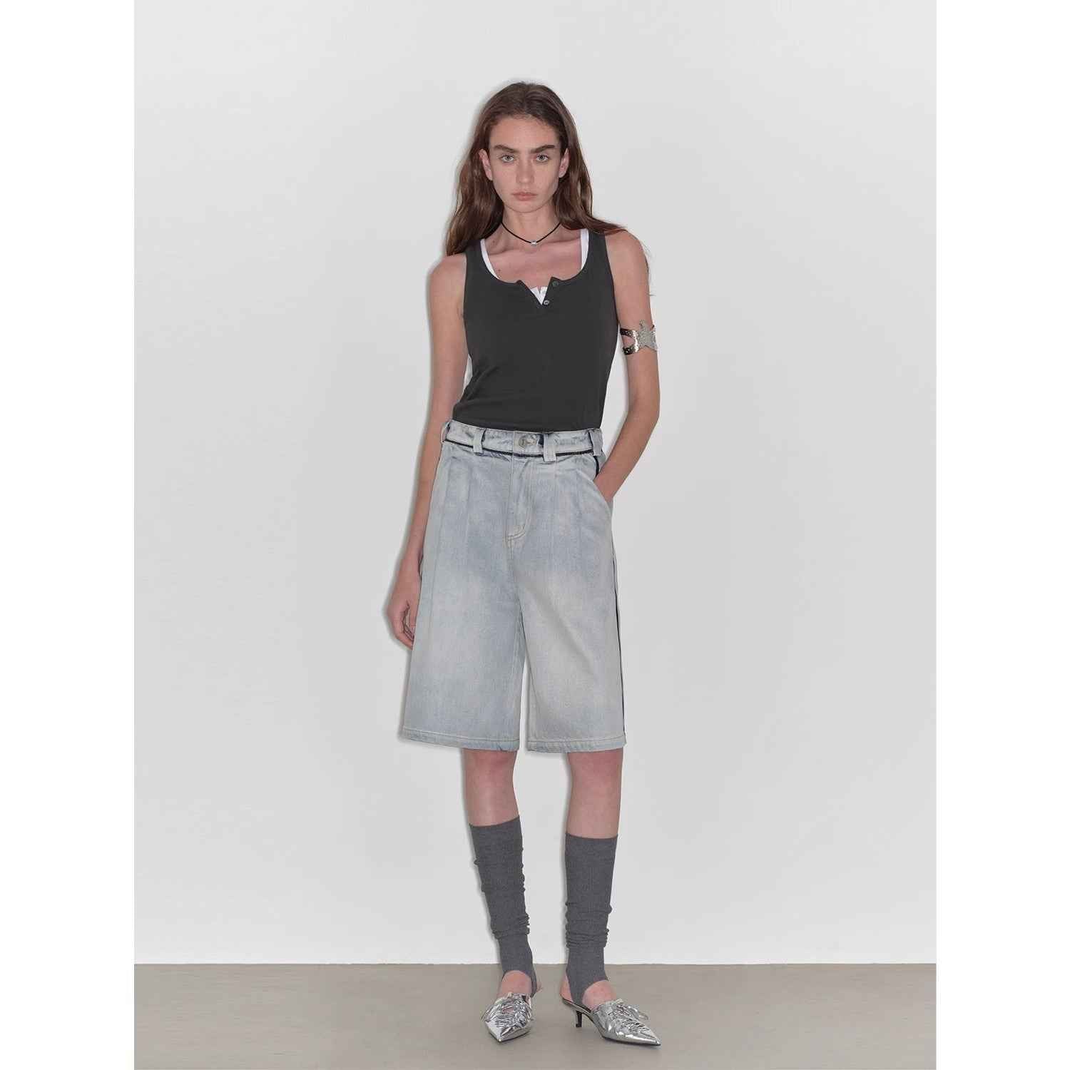 “Unruly Sonata” Neutral Style Loose Feeling Imported Washed Mid Rise Bumped Side Wide Leg Washed Denim Mid Pants - variant_title