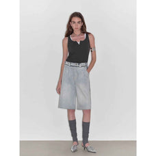 “Unruly Sonata” Neutral Style Loose Feeling Imported Washed Mid Rise Bumped Side Wide Leg Washed Denim Mid Pants - variant_title
