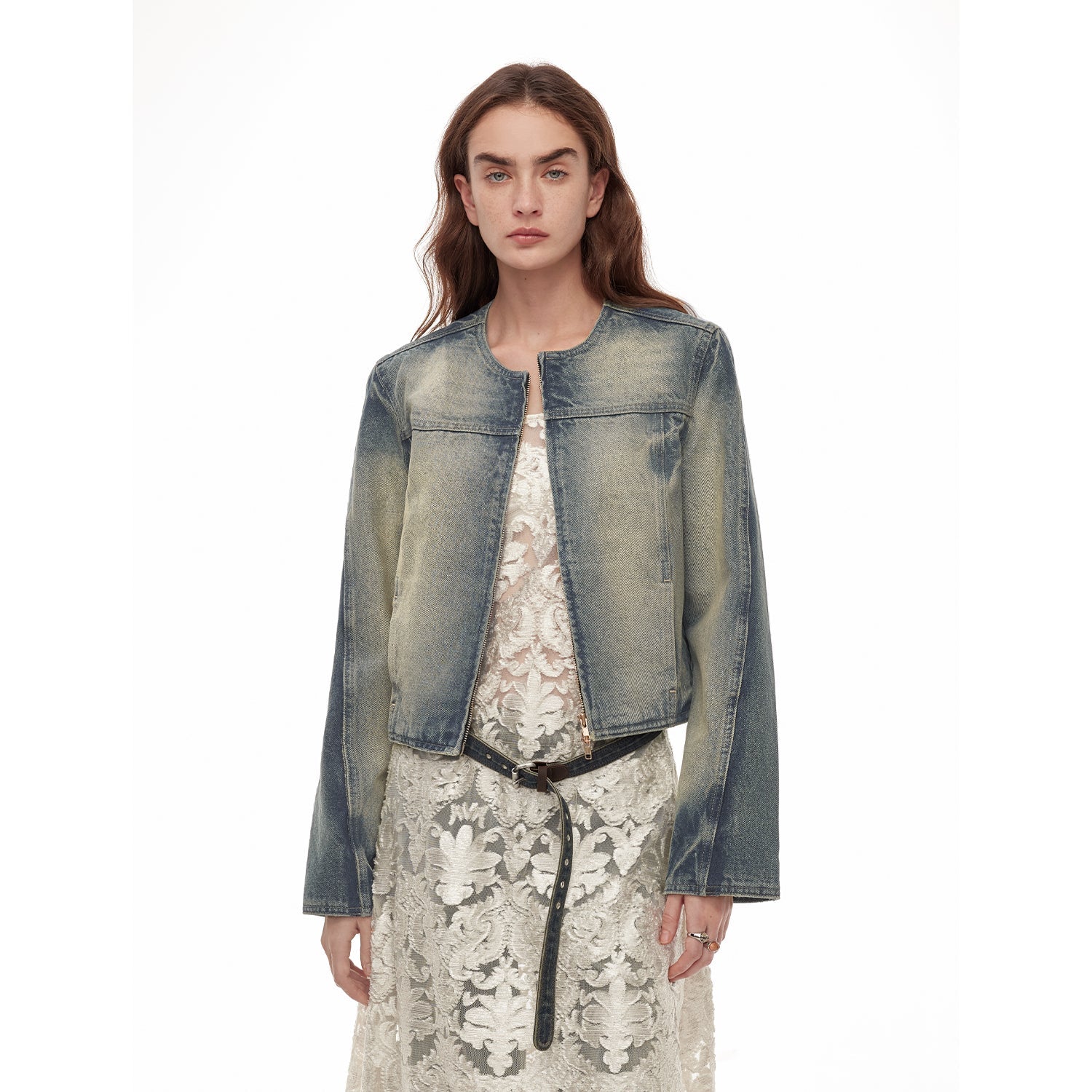 "Urban Fantasy" Retro and fashionable round neck short style comfortable slimming fragrance style denim jacket - variant_title