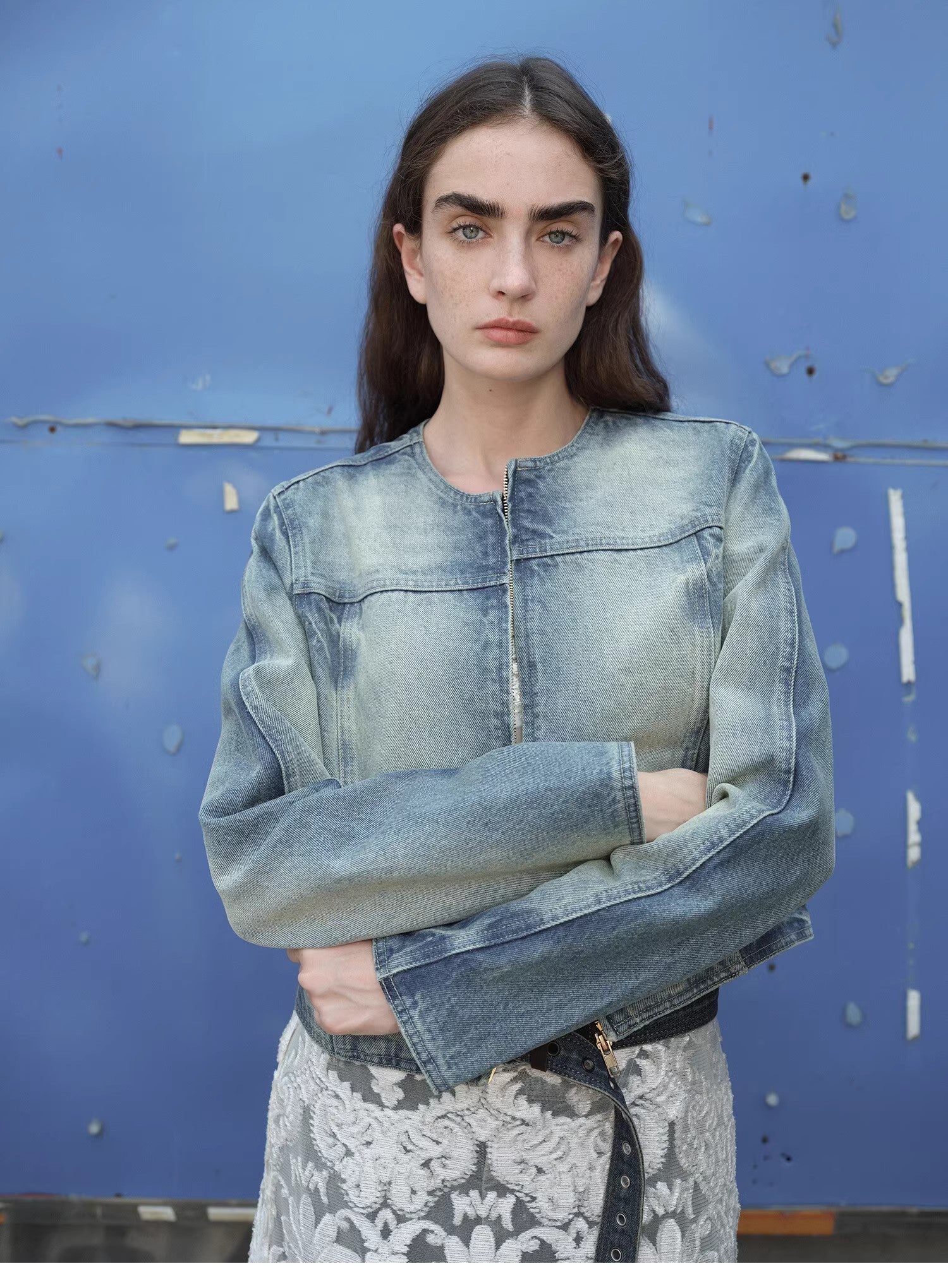 "Urban Fantasy" Retro and fashionable round neck short style comfortable slimming fragrance style denim jacket - variant_title