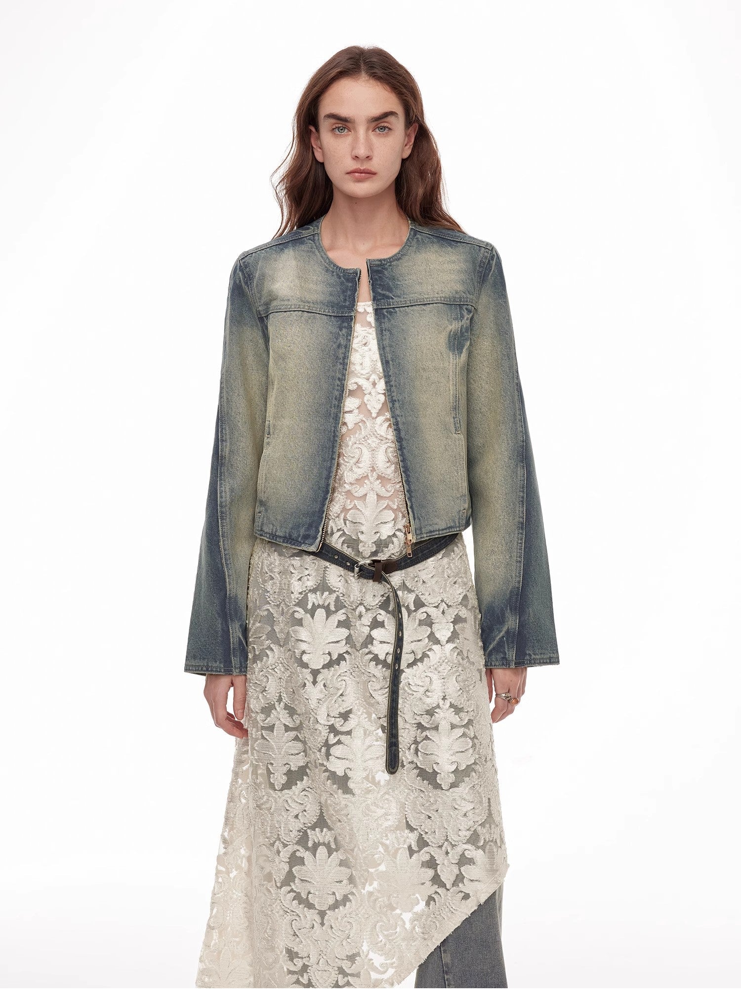 "Urban Fantasy" Retro and fashionable round neck short style comfortable slimming fragrance style denim jacket - variant_title