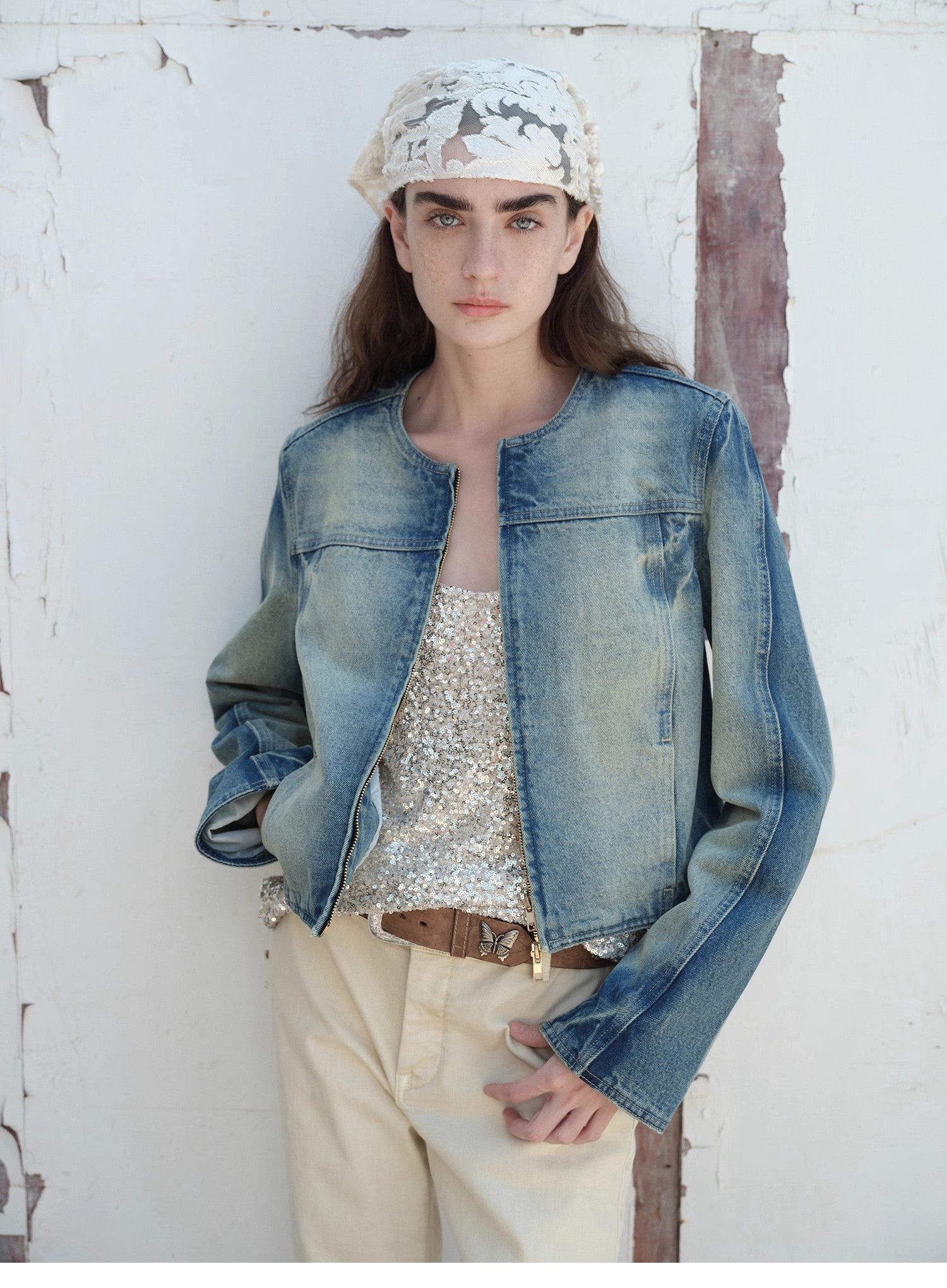 "Urban Fantasy" Retro and fashionable round neck short style comfortable slimming fragrance style denim jacket - variant_title