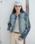 "Urban Fantasy" Retro and fashionable round neck short style comfortable slimming fragrance style denim jacket - variant_title