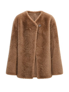 Urban Home chestnut shell Merino shearling coat front product view