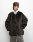 Urban Home iron ore ash shearling coat relaxed front model view