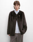 Urban Home iron ore ash Merino shearling coat straight silhouette view