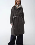 "Urban Island" Retro Plaid Mid - Length Workwear Lapel Trench Coat - variant_title