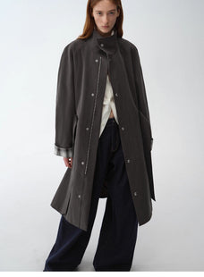 "Urban Island" Retro Plaid Mid - Length Workwear Lapel Trench Coat - variant_title