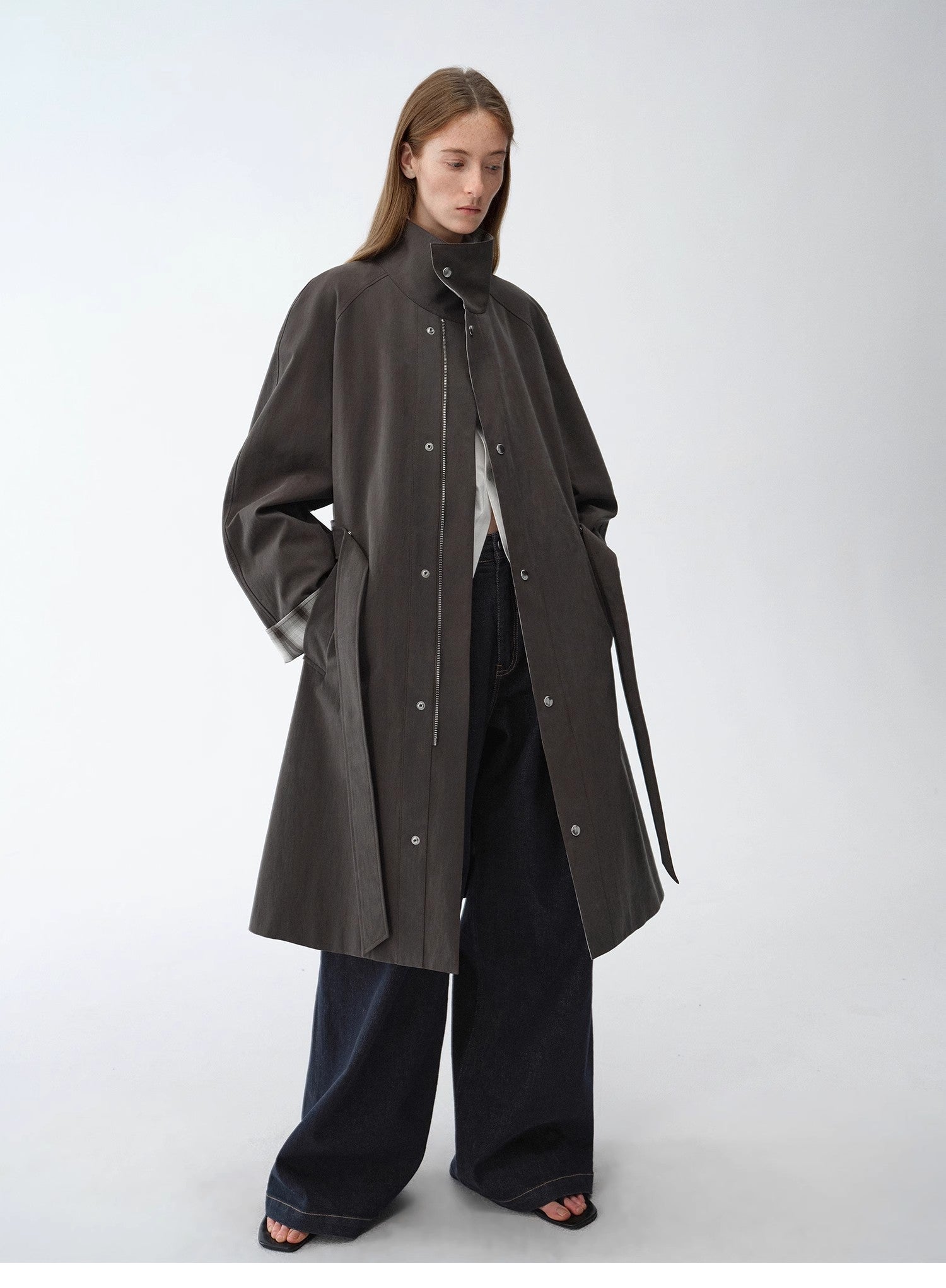"Urban Island" Retro Plaid Mid - Length Workwear Lapel Trench Coat - variant_title