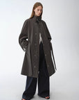 "Urban Island" Retro Plaid Mid - Length Workwear Lapel Trench Coat - variant_title