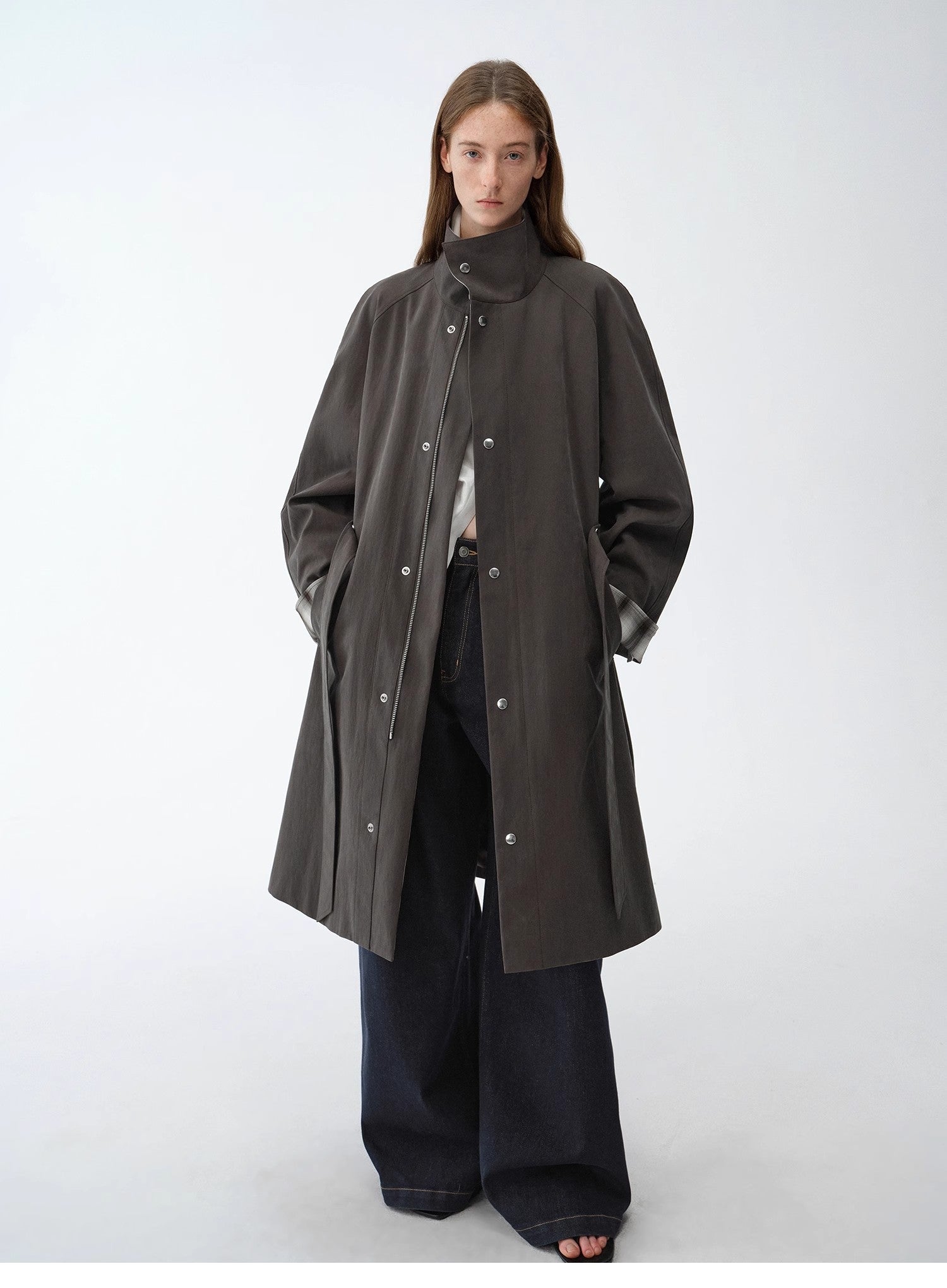"Urban Island" Retro Plaid Mid - Length Workwear Lapel Trench Coat - variant_title