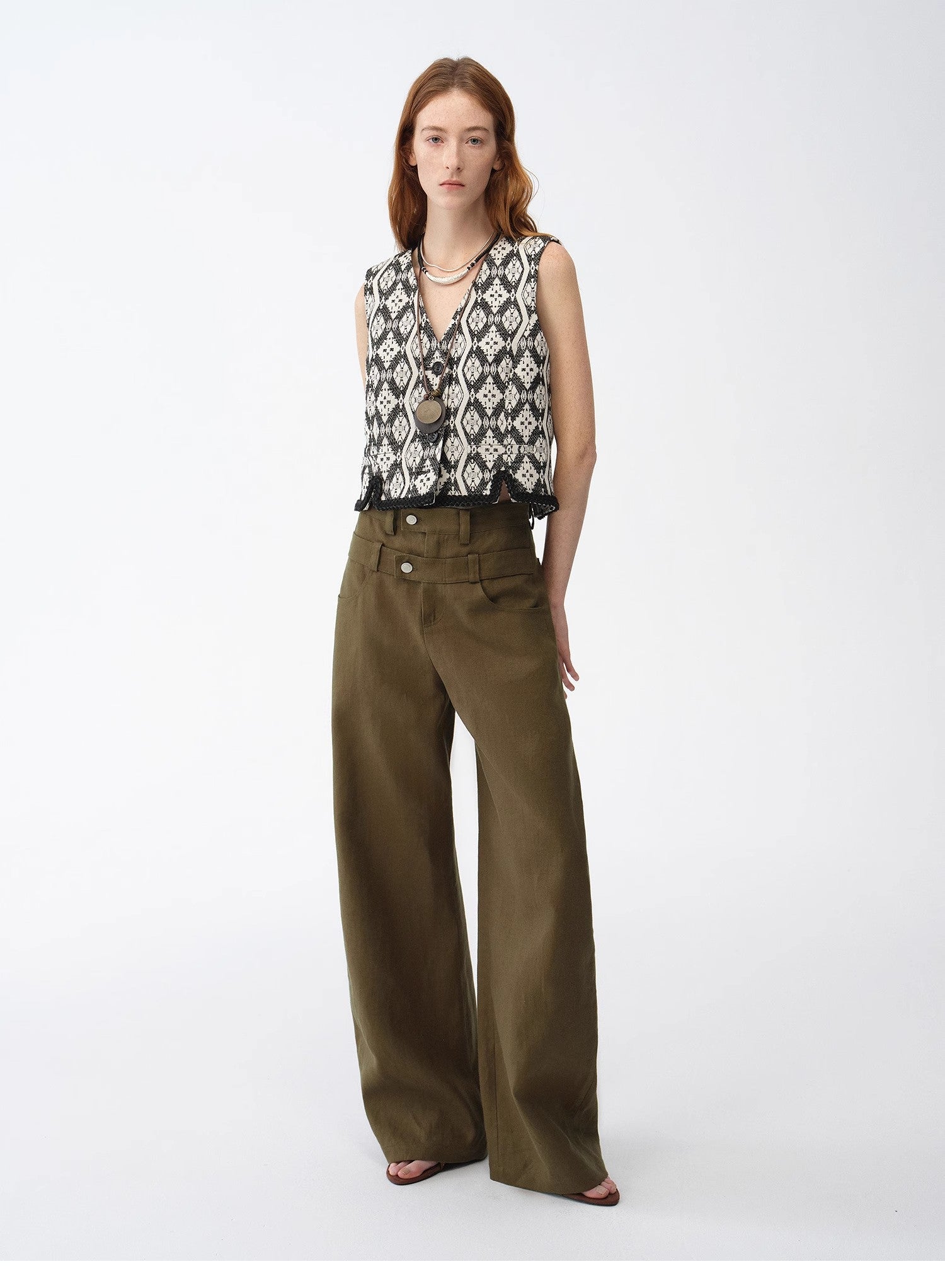 "Venice" Classical simple silhouette Italian imported jacquard ethnic style V - neck vest - variant_title
