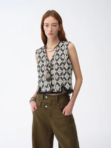 "Venice" Classical simple silhouette Italian imported jacquard ethnic style V - neck vest - variant_title