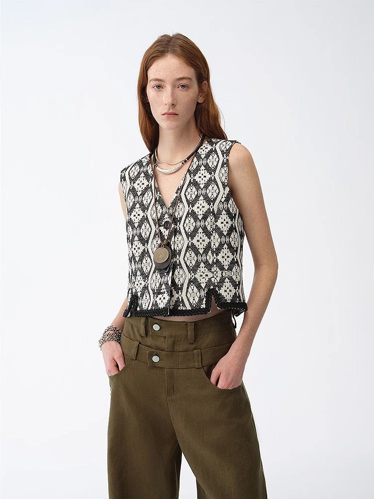 "Venice" Classical simple silhouette Italian imported jacquard ethnic style V - neck vest - variant_title