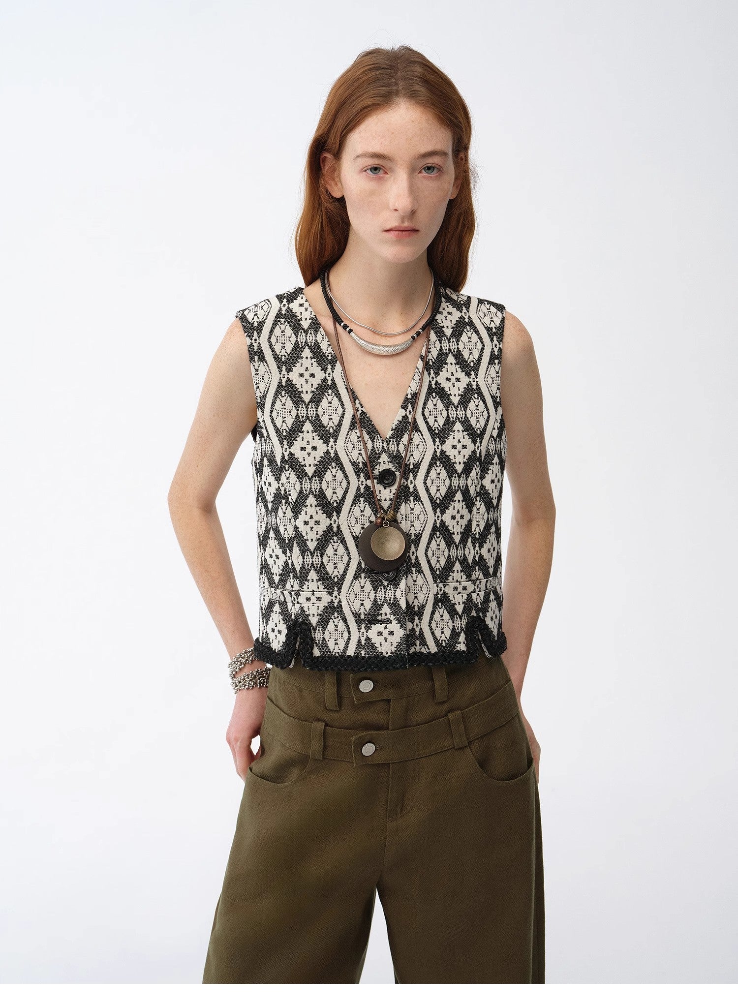 "Venice" Classical simple silhouette Italian imported jacquard ethnic style V - neck vest - variant_title