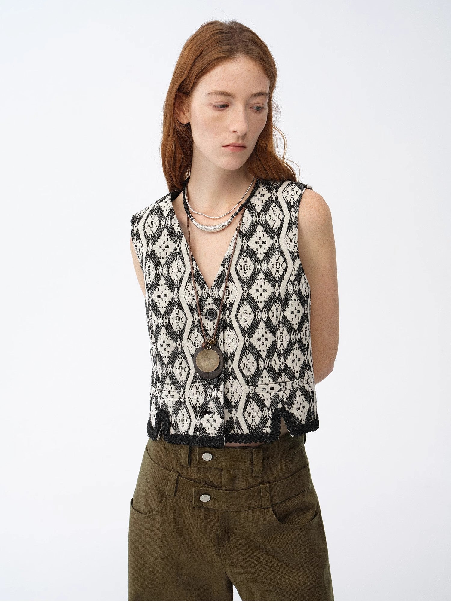 "Venice" Classical simple silhouette Italian imported jacquard ethnic style V - neck vest - variant_title