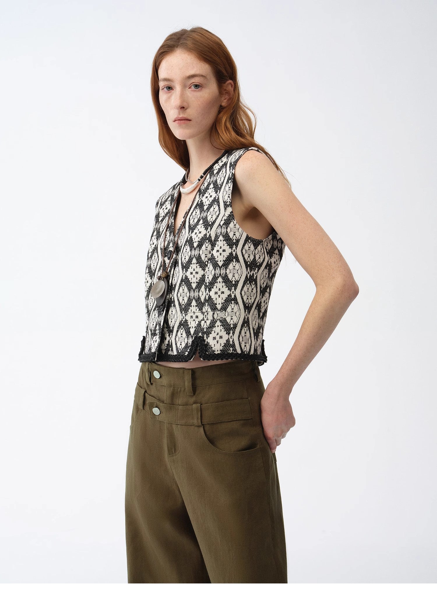 "Venice" Classical simple silhouette Italian imported jacquard ethnic style V - neck vest - variant_title