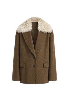 Vertical Texture wool tweed coat with detachable fur collar product image 01
