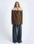 Vertical Texture wool tweed coat with detachable fur collar product image 06