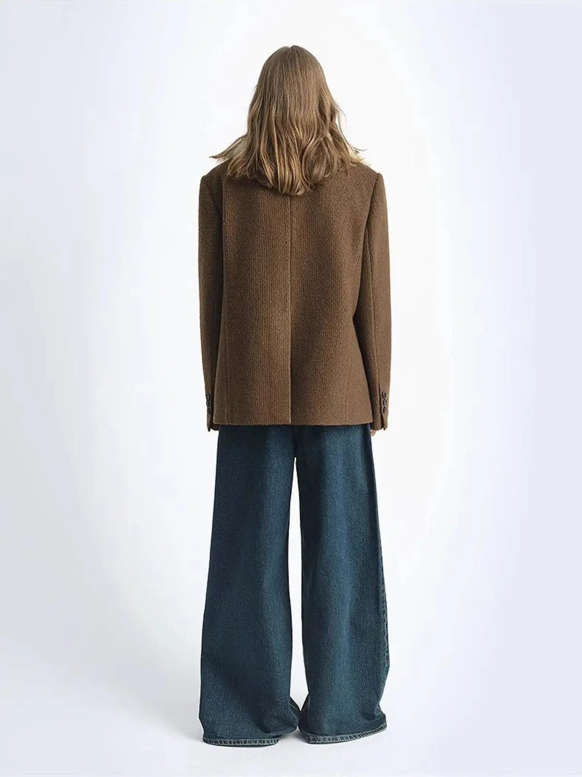 Vertical Texture wool tweed coat with detachable fur collar product image 07