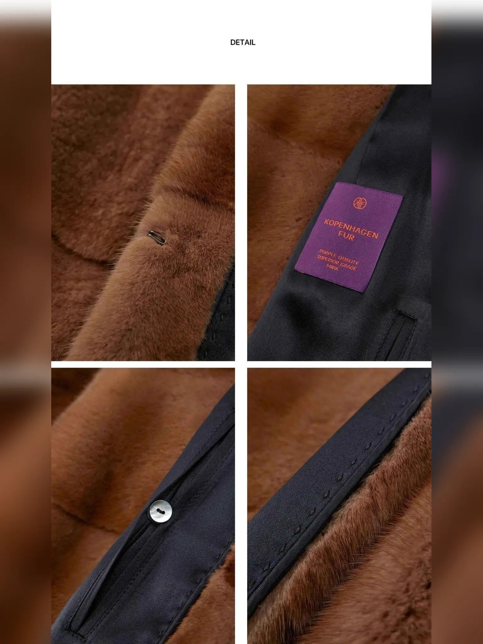Vintage Clock mink coat craftsmanship, lining and Kopenhagen Fur label details