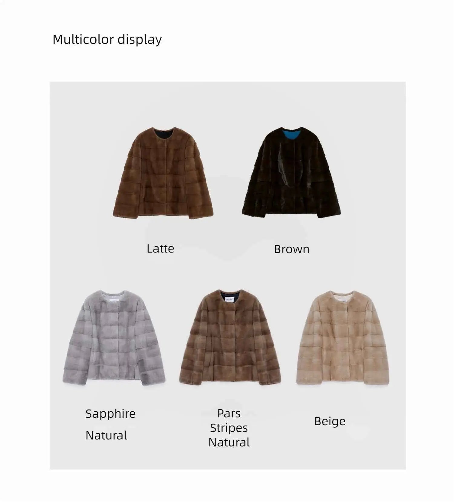 Vintage Clock mink fur coat color options in Latte, Brown, Sapphire and Pastel