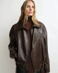THE ARTM Women's Sheepskin Leather Jacket, Lightweight, Vintage Double Lapel Style